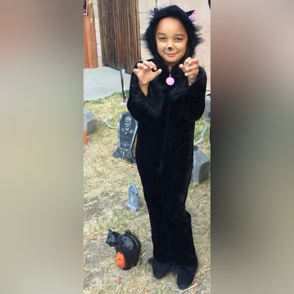 Spooky night velvet cat jumpsuit w hoodie size 7/8 - Picture 2 of 7